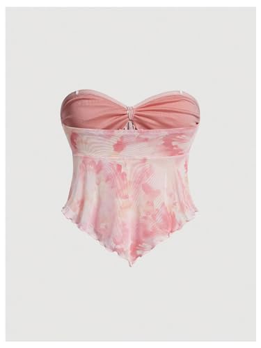 GORGLITTER Women's Floral Flowy Strapless Tube Top Babydoll Coquette Going Out Cute Bandeau Tops2