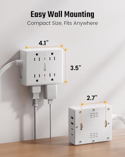 Surge Protector Power Bar, SUPERDANNY 6 Ft Extension Cord with 8 Outlets & 4USB Ports (2 USB 2 C), Mountable Flat Plug Power Strip, Surge Protection for Home, Office, Dorm image 8