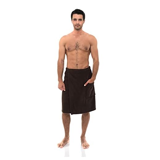 TowelSelections Men's Wrap Adjustable Cotton Terry Spa Shower Bath Gym Cover Up Small/Medium Chocolate