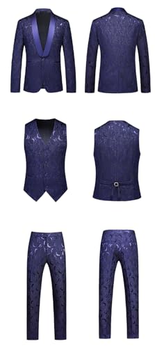 Men's Suits, 3 Piece Elegant Jacquard Slim fit Oversized Tuxedo Suit, for Casual Wedding Banquets Proms Party Suit3