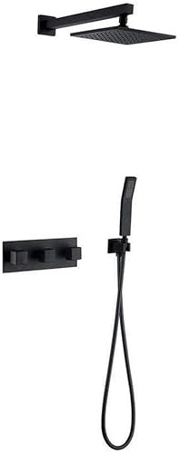 Luxurious Black Brass Shower System 8-12 Inch Rainfall Showerhead with Handheld Mixer Complete Shower Kit for Elegant Bathroom Renovation