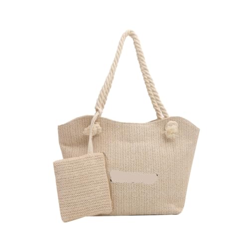 JHMYOB Bolso Paja Bolso de moda con letras de paja, bolso de viaje informal con hombro a la moda Bolso Paja Mujer(White)