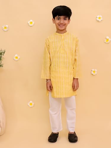 Image of The Mom Store Boys Printed Cotton Kurta Pajama Set With Jacket | Soft And Comfortable Ethnic Wear For Baby /Kids Boys | Full Sleeves Kurta Pyjama Set | Traditional Indian Outfit