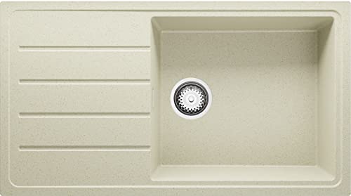 Evier Cuisine en Granit Beige, 90 x 50 cm, Lavabo 1 bac + Kit de Vidage, Évier à Encastrer de Primagran