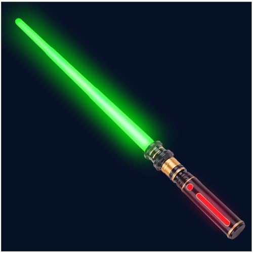YukiHalu Light Up LED Saber Light Swords with FX Sound and Realistic Handle Expandable Sabre for Halloween Dress Up Parties Birthday Christmas Galaxy War Fighters (Green)