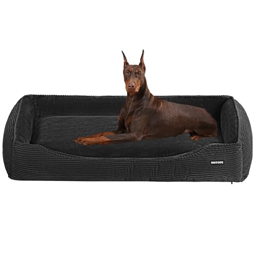 HMTOPE Hundebett, Hundesofa, Hundematte aus Cord, S/M/L, rutschfest, Abnehmbar und Waschbar, Weich und Atmungsaktiv, Dunkelgrau, 120 x 90 x 30 cm
