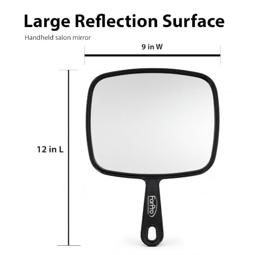 Image of ForPro Professional Collection Extra Large Hand Mirror with Handle, 9 inch W x 12 inch L, Multi-Purpose Handheld Mirror with Distortion-Free Reflection, Black
