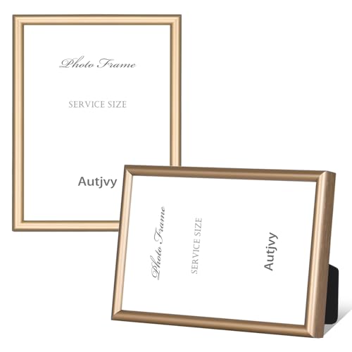 Autjvy 3x4 Picture Frame 2-Pack Brass Thin Metal HD Glass Wall/Table
