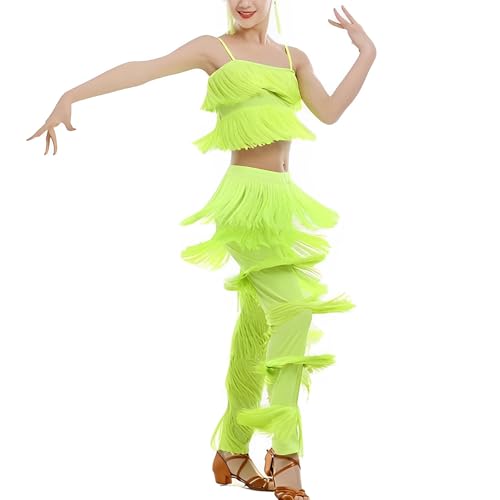 ZUCKY Damen-Tanz-Top und Hose, 2-teiliges Set, für Ballsaal, Rumba, Tango, Salsa, Grün , Mittel
