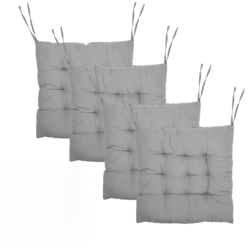 MIUUIPI Set de 4 Cojines para Sillas con Lazos 40x40 cm, Cojines Exterior, Cojín de Asiento Relleno para Cocina, Jardín y Terraza (Gris)