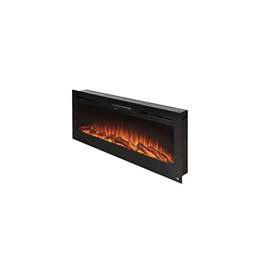 Touchstone 80004 - The Sideline Electric Fireplace - 50 Inch Wide - in Wall Recessed - 5 Flame Settings - Realistic 3 Color Flame - 1500/750 Watt Heater - (Black) - Log & Crystal Hearth Options