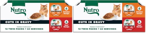 Image of Nutro Perfect Portions Wet Cat Food Cuts in Gravy Multipack, Adult Cat Food Wet Chicken & Beef Recipes, 2.64 oz Twin-Pack Trays (12 Count, Pack of 2)