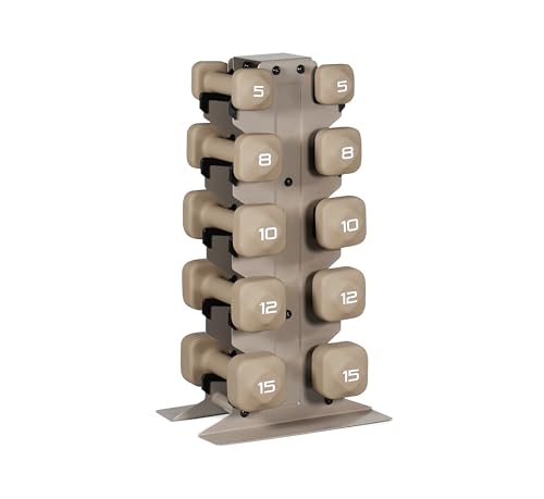 Tone Fitness 100 LB Neoprene Dumbbell Set with Storage Rack – Non-Slip, Anti-Roll Hand Weights for Home Gym Workouts | Medium Rack and Beige Dumbbells
