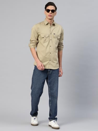 Image of Majestic Man Men's Washed Cotton Twill Casual Shirt -| with Dual Flap Pockets - Slim Fit | Full Sleeve | Casual Wear | Trendy & Comfortable