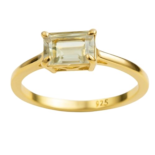 Bague Améthyste Verte Taille Émeraude - Argent Sterling 925 Plaqué Or - Design Minimaliste et Raffiné - Bijou Élégant pour Femme - Cadeau Naturel Chic et...