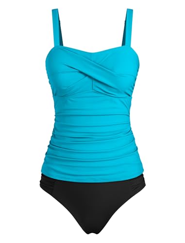 Image of ZAFUL Tankini Swimsuits for Women Tummy Control High Waisted Twist Front Ruched Two Piece Bathing Suit