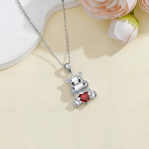 Image of PROESS Animal Birthstone Necklace 925 Sterling Silver Otter /Axolotl /Hippo /Elephant /Dachshund /Monkey /Red Panda Pendant Necklace Animal Birthstone Jewelry Gifts for Women