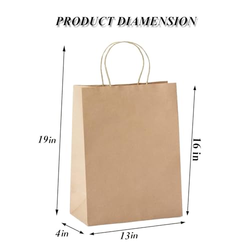 Image of Aakriti XL Brown Kraft Paper Bags with Handles - 13 inchx4 inchx19 inch - Rakhi Gift Bags, Bulk Craft Shopping Bags for Small Business, Boutiques, Retail Stores, Gifts - 50 PCS