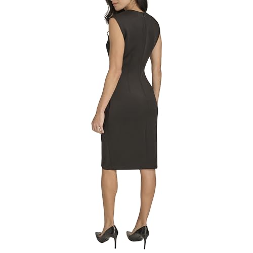 Image of Calvin Klein Women's Sleeveles Cutout Crossover Neckline Knee Length Crepe Sheath Dress