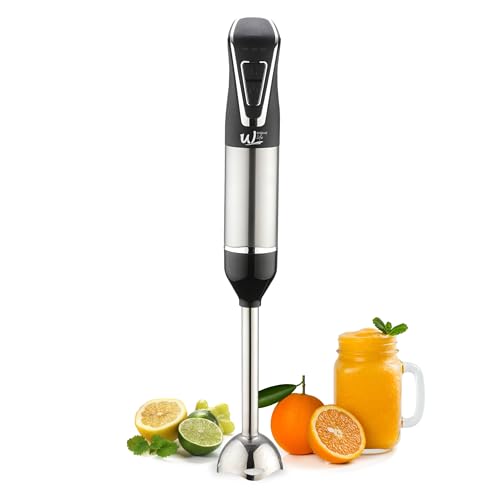 Cordless Immersion Hand Blender by Weavelife - Rechargeable, Portable, One-Touch Control & Safety Lock for Pureeing, Soups, Smoothies with Stainless Steel Blade