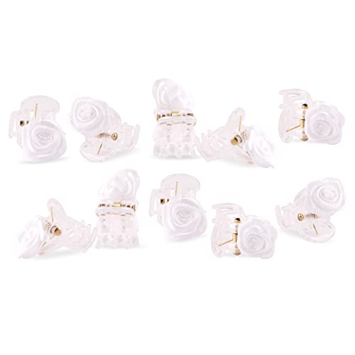 BOFUNX 10 Pinzas de Pelo de Rosa Clips de Garra de Pelo de Plástico Horquillas de Flores Adornos Tocado para Cabello Antideslizante para Novia Nupcial de Boda para Mujeres y Niñas Pequeña Mini 1.5cm