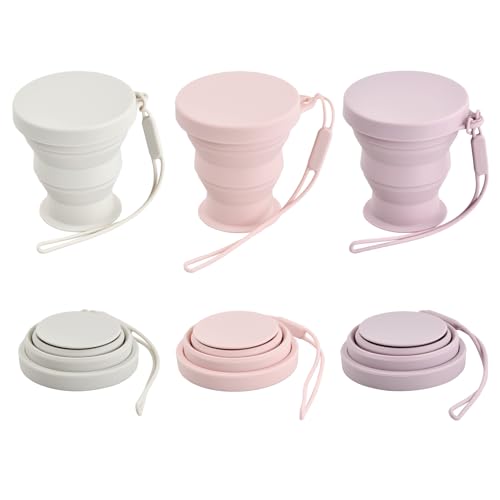 Anseom 3-Pack Vaso Plegable Silicona Copas de Viajes Plegado, Portátil y Reutilizable, Taza de Café Plegable Copa Telescópica para Camping Senderismo y Viaje