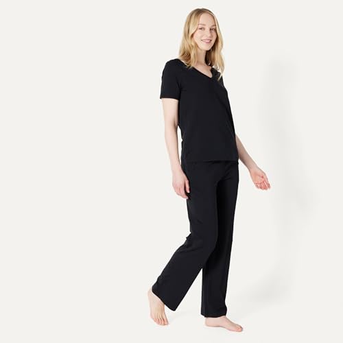 Amazon Essentials Women's Short Sleeve Soft Cotton Blend T-Shirt and Pant Sleepwear Set, Black, Small - image 4