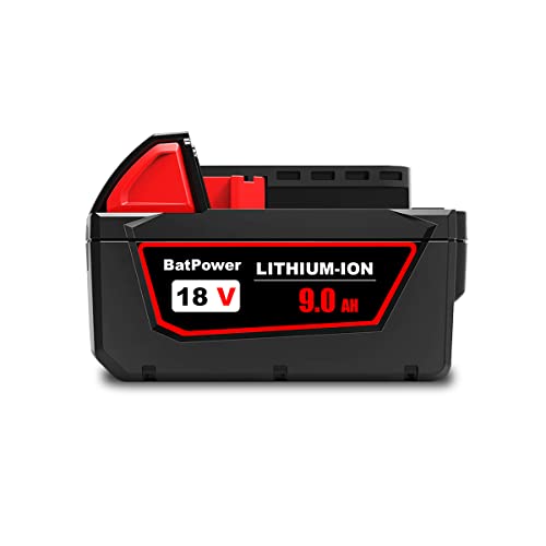 BatPower 9.0Ah 18V Battery Replacement Compatible with Milwaukee 18 Volt Lithium High Demand Tools, High Performance Battery Pack for Fuel Miter Saws, Saws and Hammer Drills (1-Pack)