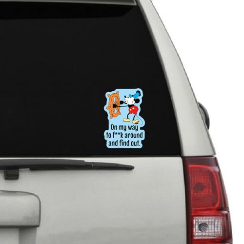 Image of Steamboat Willie Mickey Mouse Sticker Decal | Funny Sarcastic Adult Humor | 10 Variations with Hilarious Sayings | 5 inch Sticker for Laptops, Cars, Water Bottles | Regrets & Sarcasm (OMWTFAAFO-2)