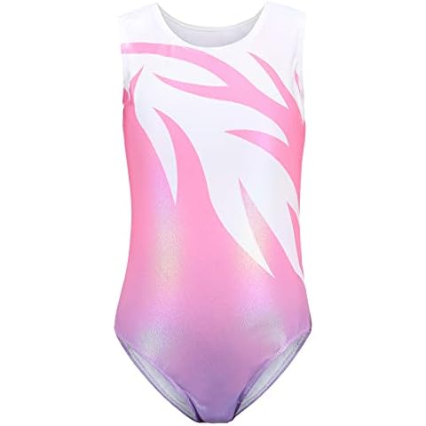 Bezioner Girls Gymnastics Leotards Sleeveless Ballet Dance Leotard Sparkle Athletic Costume (120(6-8 years,120-130 cm), pink 2) Cover