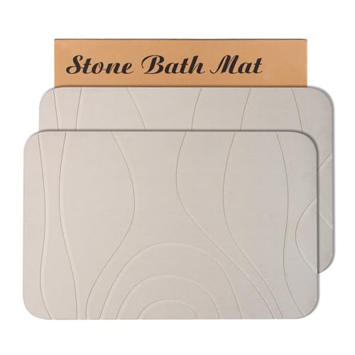 HUMIGA Stone Bath Mat, 2 Pack Diatomaceous Earth Shower Mat, Non-Slip Super Absorbent Quick Drying...