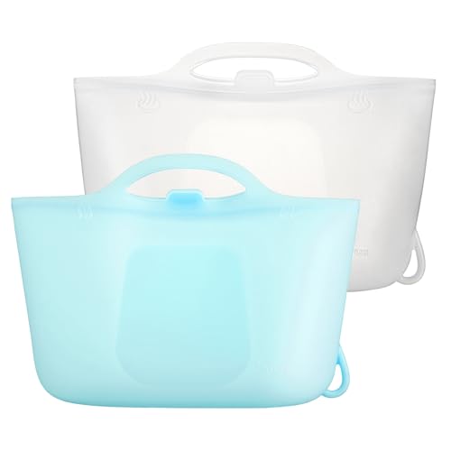 Image of Silicone Travel Bottle Sterilizer Bags | 2000ml Microwave Steam Sterilizer Bags for Baby Bottles, Breast Pump&Pacifiers, Reusable Sterilizing Bags for Travel and Home Use (Clear+Blue) (Clear+Blue)