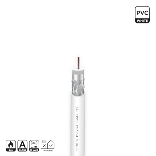 EDISION ICX-10 Koaxialkabel 10m, Antennenkabel 130dB Indoor PVC Weiß, Stahl/Kupfer Innenleiter CCS, SAT Kabel, geeignet für DVB-S2, DVB-T/T2, DVB-C, BK-Anlagen, CCTV, Ring 10m