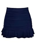 Hilor Women's Skirted Bikini Bottom High Waisted Shirred Swim Bottom Ruffle Swim Skirt Navy 12