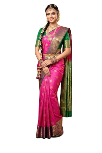 Image of VFCollections Women's Kanchipuram Silk Pure Pattu Sarees With Blouse