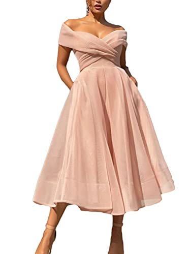Design: Manica corta, tinta unita, plissettato, trapezio, altalena, vita alta, elegante, vintage, abito midi chic