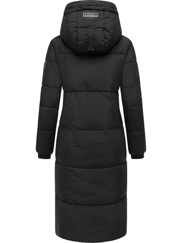 Navahoo Damen langer Wintermantel warmer Steppmantel mit 2-Wege-Reißverschluss und verstellbarer Kapuze Taublüte XIV Black Gr. XS