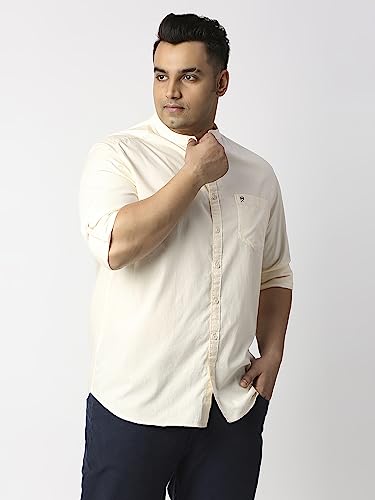 Image of Thomas Scott Mens | Full Sleeve | Solid Plain Color | Regular Fit | Plus Size | 100% Cotton | Mandarin Collar | Casual | Shirt