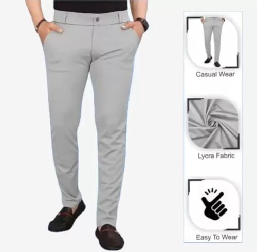 Image of Mens Regular Fit Casual Ankle Chino Trouser Style Lower, Everyday Wear Lower Pants Zipper and Button Closer Lycra Blend Stratchable Trousers