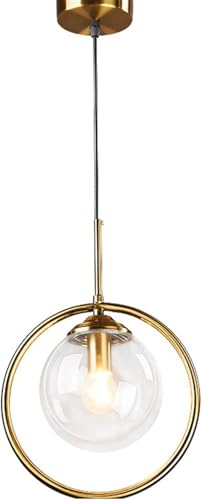 ZTTECH Lampadario Moderno con Paralume in Vetro Sferico e Anello in Ottone, Altezza Regolabile per Sala da Pranzo, Camera da Letto, Soggiorno (Trasparente)
