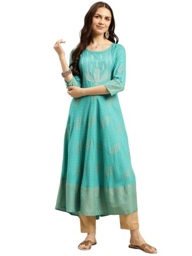 Image of rangita Women Rayon Regular Fit Embroidered Calf Length Anarkali Kurti | Kurta