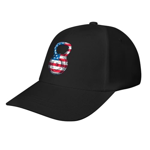Kettlebell Barbell Usa Flag Baseball Cap Dad Hat Adjustable Size Trucker Caps for Outdoor Activities All Seasons Black-style