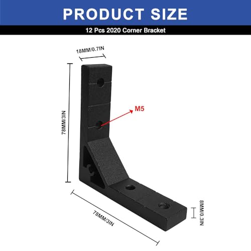 Image of 12pcs 2020 Angle Bracket Corner 2020 Hardware Extruded Aluminum V-Slotted Accessories T-Slot with T Nuts and Screws for 8020 Aluminum Profile 3D Printer Frame Accessories Black