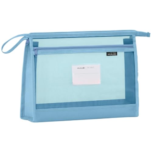 Lekolock メッシュのファイル袋 ファッションでシンプル 立体式 大容量 持ち運びに便利 薄手で軽量 書類資料の収納袋 34×5×24.5cm (ブルー)