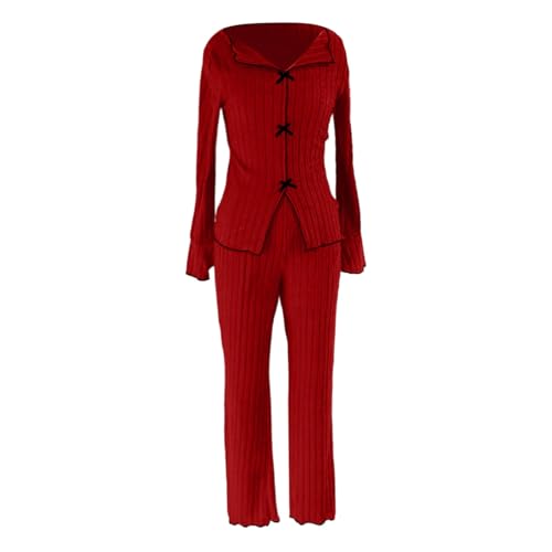 Loinjsnktng Button Up Pajamas For Women Long Sleeve Comfy Winter Sleepwear Nightwear Soft Pjs Lounge Set 2 Piece Fall Clothes Red - image 5