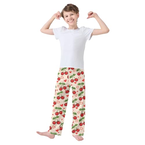 Cherry Love Funny Pattern Cute Pajama Pants, Soft Sleepwear Lounge Pants Pajama Pj Bottoms for 6-14 Years3