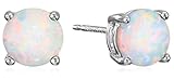 Sterling Silver Created Opal Round October Birthstone Stud Earrings
