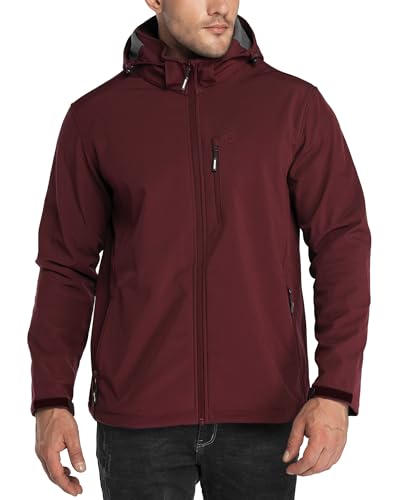 Outdoor Ventures Men's Lightweight Softshell Jacket Fleece Lined Hooded Water Resistant Winter Hiking Windbreaker Jackets