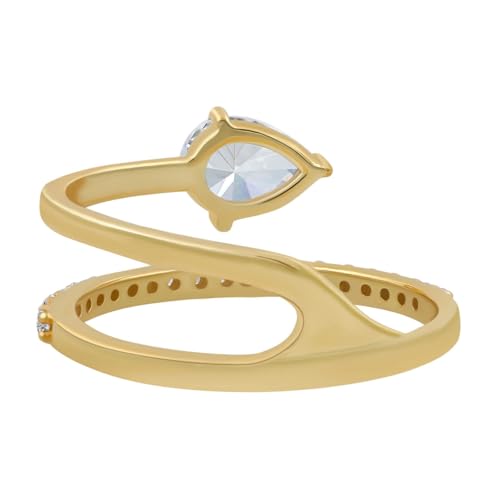 18k Yellow Gold Plated Simulated Diamond Crossover Split Shank Stackable Eternity Wedding Band For Women - April Birthstone Ring - Gifts For Mom Wife Her4