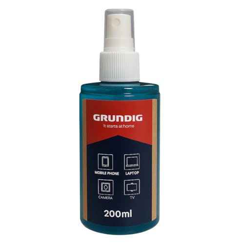 GRUNDIG Bildschirmreiniger Set 200ml mit Mikrofasertuch - Screen Cleaner Reinigungsflüssigkeit Plasmareiniger Handyreiniger Displayreiniger Für Handy, Laptop, TV & Kamera absoulut Streifenfrei